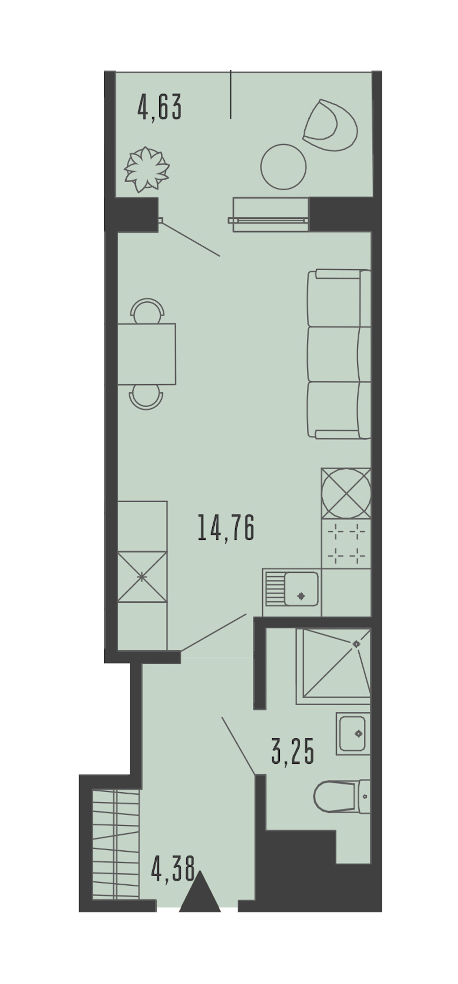 Квартира студия 23.73 м², 5/5 эт., Комплекс апартаментов «Bereg. Курортный»